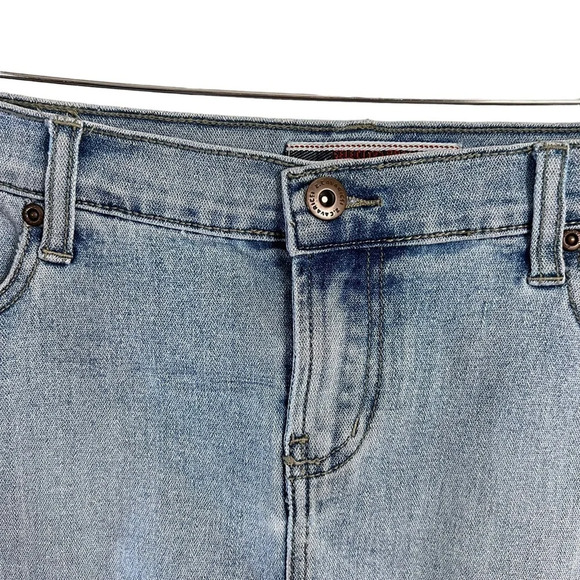 Z. Cavaricci Y2K Denim Mini Skirt Size 7 Light Wash Frayed Hem Stretch Blue - Picture 4 of 7